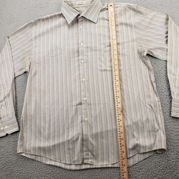 Pronto Uomo Shirt Mens XLT Brown Striped Tall Button Up Non Iron Classic Pocket - Picture 10 of 11